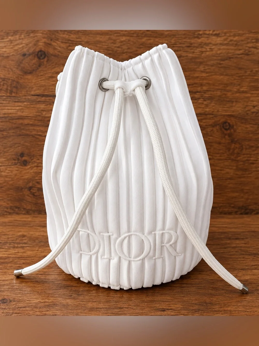 Christian Dior Beauty White Pleated Drawstring Mini Bucket Bag Pouch GWP